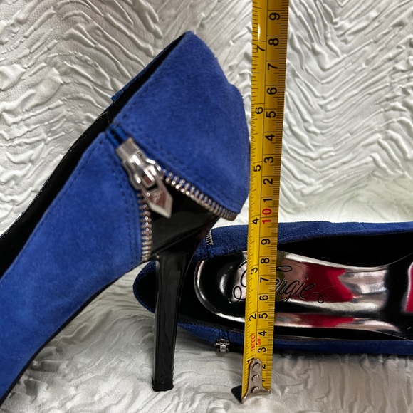 Fergie Sz 10 Precise Electric Blue Suede High Heel Pumps Shoes Zipper Accent - Picture 5 of 5